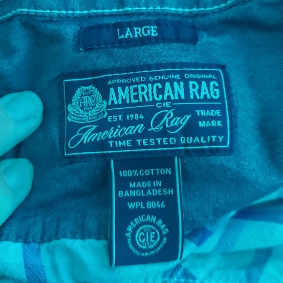 American rag blue green white plaid button top L - Picture 8 of 8